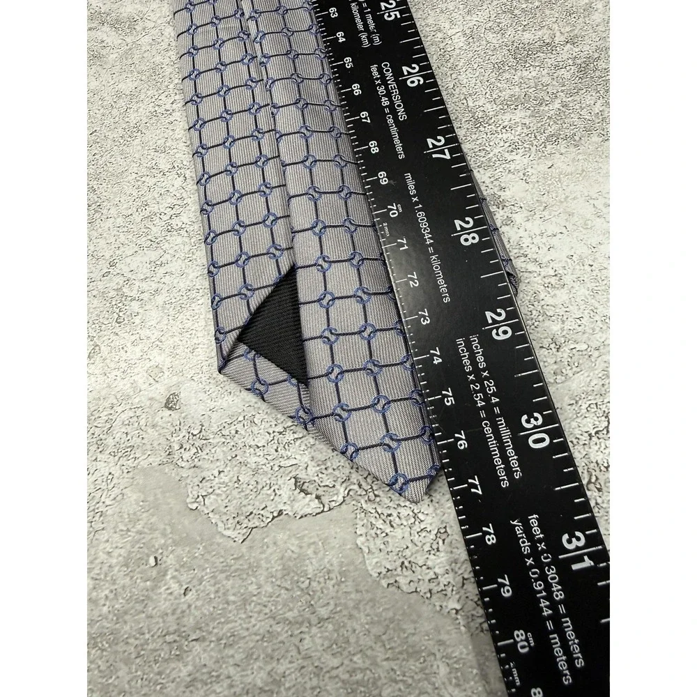 Vertu Silk Tie Mens One Size Gray Geometric‎ Pointed Made In Italy Necktie